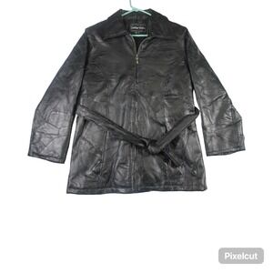 Leather Works Jacket‎ Womens XL Black Full Zip Long Sleeve Belted Waist Outdoor